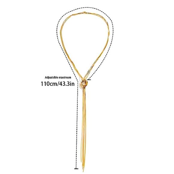 Gold Plated Y Lariat Knot Minimalist Tassel Necklace - Picture 5 of 5